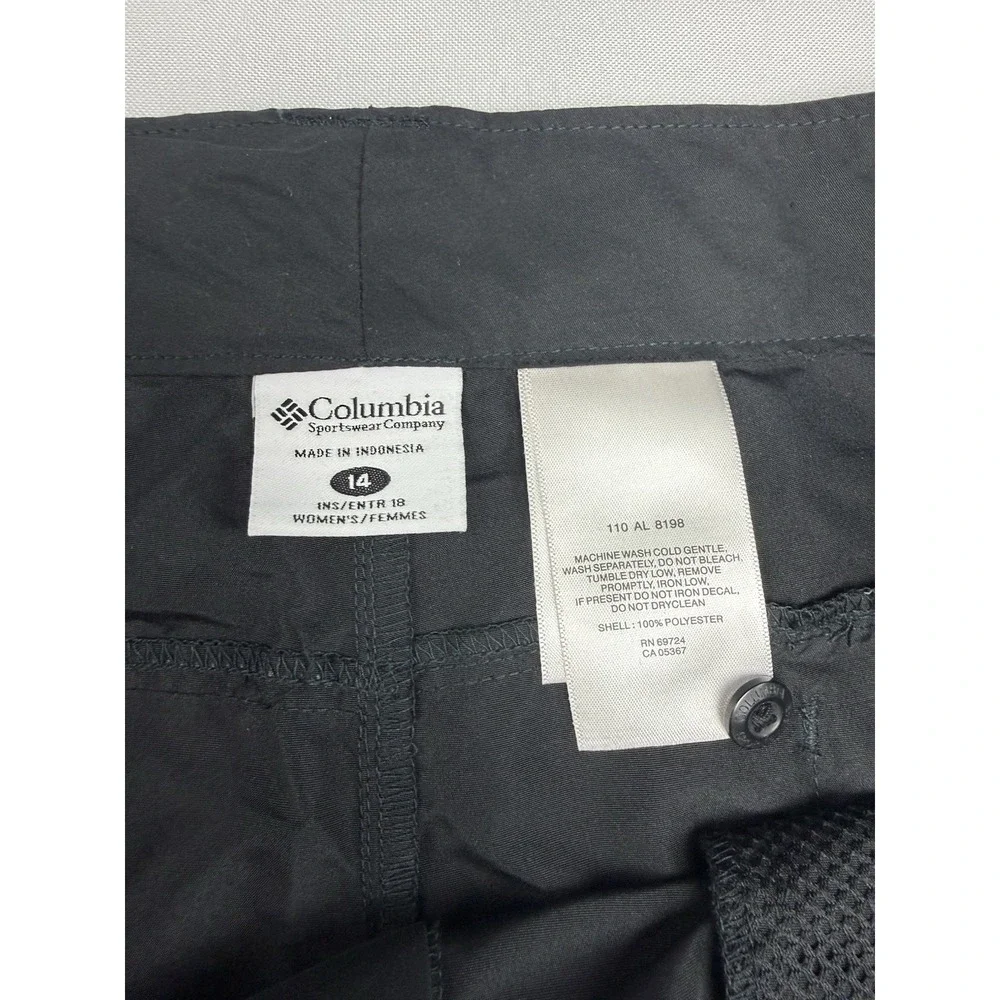 Columbia Womens Omni Shade Hiking‎ Pants Size 14 Black Outdoor Cargo